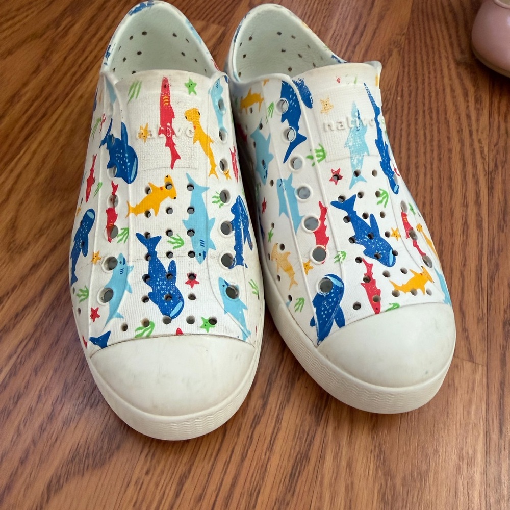 Native White Kids Sneakers with Dinosaur Print